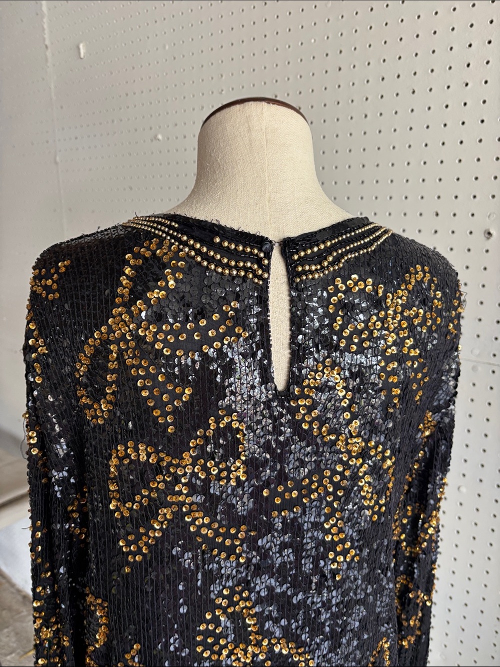 Vintage Black Sequin Blouse with Gold Stud Detailing - Picture 6 of 15